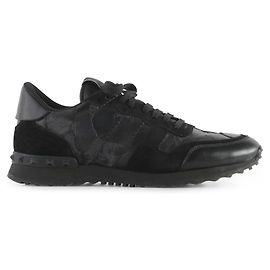 Valentino Garavani Sneakers Rockrunner Camouflage in Pelle Nera e Camoscio Nero