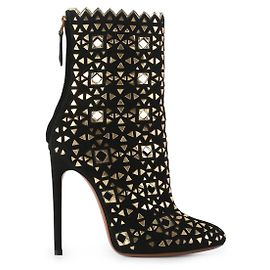 Alaïa Alaia Black And Gold Suede Boots With Mirror Details Black