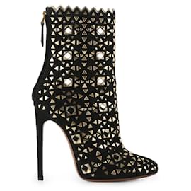 Alaïa-Alaia Black And Gold Suede Boots With Mirror Details-Black