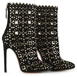 Alaïa-Alaia Black And Gold Suede Boots With Mirror Details-Black