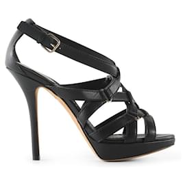 Christian Dior-Christian Dior Black Leather Criss Cross Sandals-Black