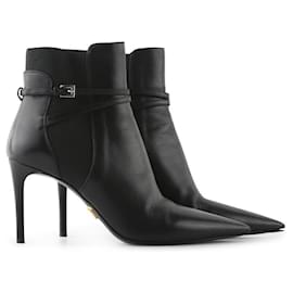 Prada-Prada Black Leather Ankle Strap Boots-Black