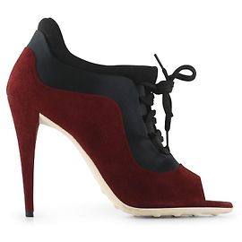 Stivaletto Peep Toe Miu Miu In Camoscio E Neoprene Rosso Bordò