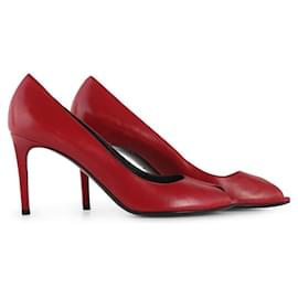 Saint Laurent-Saint Laurent Red Leather Peep Toe Pumps-Red
