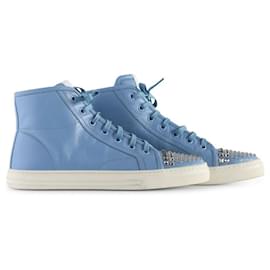 Gucci-Gucci Blue Leather Studded Accents Sneakers-Blue