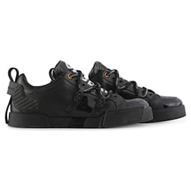Dolce & Gabbana-Dolce & Gabbana Black Leather Portofino Sneakers-Black