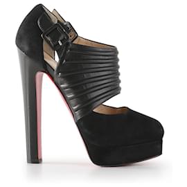 Christian Louboutin-Christian Louboutin Black Suede & Leather Bye Bye Platform Pumps-Black