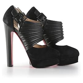 Christian Louboutin-Christian Louboutin Black Suede & Leather Bye Bye Platform Pumps-Black