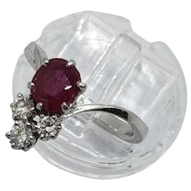 inconnue-Duchess ring gold 18k and platinum 750 + RUBY and  3 diamants 0.32 Cts-Silvery,Red