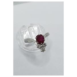 inconnue-Duchess ring gold 18k and platinum 750 + RUBY and  3 diamants 0.32 Cts-Silvery,Red