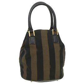 FENDI Pecan Canvas Sac à main Kaki Noir Auth 35726 Noir Kaki