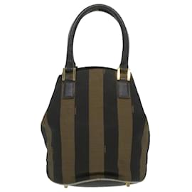 Fendi-FENDI Pecan Canvas Hand Bag Khaki Black Auth 35726-Black,Khaki