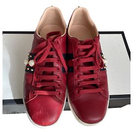Baskets Gucci Ace à pointes rouge cuir 38 Rouge