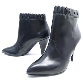 Céline-NEW CELINE SHOES TRIANGLE ANKLE BOOTS WITH HEELS 37 BLACK LEATHER BOOTS SHOES-Black