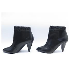 Céline-NEW CELINE SHOES TRIANGLE ANKLE BOOTS WITH HEELS 37 BLACK LEATHER BOOTS SHOES-Black