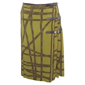 Hermès-SKIRT HERMES KILT BOLDUC CLASP KELLY T 36 S SILK GEORGETTE GREEN SILK SKIRT-Green