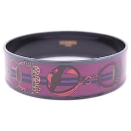 Hermès-NEW HERMES ENAMEL BRACELET PRINTED HARNESS SADDLE LARGE 21 CM PURPLE ENAMEL-Purple