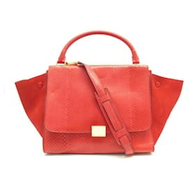 Céline-NUOVA BORSA CELINE TRAPEZE MM BORSA BANDOULIERE IN PELLE DI PITONE E CAMOSCIO ROSSO-Rosso