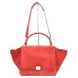 Céline-NOVA BOLSA CELINE TRAPEZE MM COURO PYTHON E BOLSA BANDOULIERE DE CAMURÇA VERMELHA-Vermelho