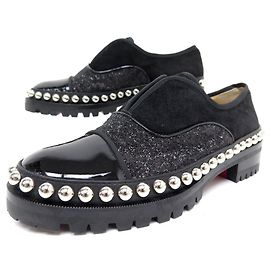 NEUF CHAUSSURES CHRISTIAN LOUBOUTIN ALPHACROC 36 DERBY CUIR & DAIM NOIR Noir