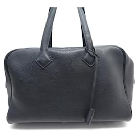 Hermès-HERMES VICTORIA II tote bag 35 BLACK TOGO LEATHER BLACK HAND BAG-Black