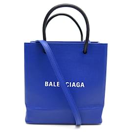 Balenciaga-NEW BALENCIAGA CABAS SHOPPING NORTH-SOUTH XXS HANDBAG 572411 blue leather-Blue