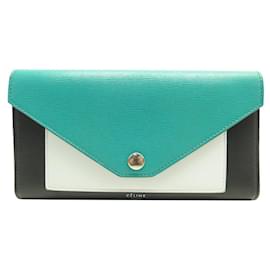 Céline-NUEVA CARTERA TRIPLE CELINE 105853 CARTERA DE PIEL NEGRO TURQUESA BLANCO-Multicolor