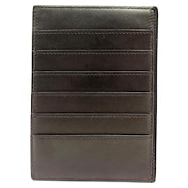 Hermès-PORTE CARTES HERMES MULTIPLE 6 CC EN CUIR BOX MARRON CARD HOLDER WALLET-Marron