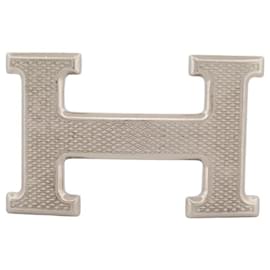 Hermès-HERMES H BELT BUCKLE FOR LINK 32 MM IN PALLADIE STEEL GUILLOCHE BUCKLE-Silvery