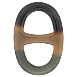 Hermès-NEUF ANNEAU DE FOULARD HERMES CHAINE D'ANCRE CORNE DE BUFFLE NEW SCARF RING-Marron