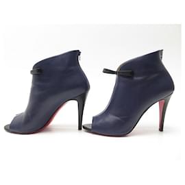 Christian Louboutin-CHRISTIAN LOUBOUTIN COURSIVE ANKLE BOOTS 40 BLUE LEATHER BOOTS-Navy blue