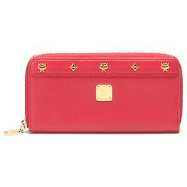 MCM Leather Zip Around Wallet Leather Long Wallet 10111203 in Great Condition Red