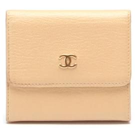 Chanel-Leather Compact Wallet-Beige