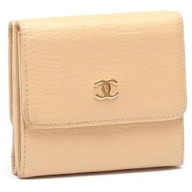 Chanel-Leather Compact Wallet-Beige
