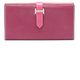 Hermès-Hermes Bearn H Bifold Wallet Leather Long Wallet in Fair condition-Pink