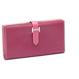 Hermès-Hermes Bearn H Bifold Wallet Leather Long Wallet in Fair condition-Pink