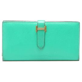 Hermès-Cartera plegable Bearn H-Verde