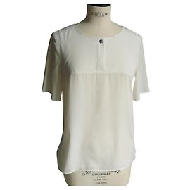 CHANEL UNIFORM Camélia Bluse Langarm ecru T38 /sein Aus weiß