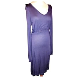 Calvin Klein-CALVIN KLEIN DRESS COTTON SILK PLUM SIGNED PAMPILLES LACES DRESS TM OR 38/40-Purple