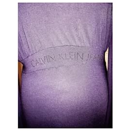 Calvin Klein-CALVIN KLEIN DRESS COTTON SILK PLUM SIGNED PAMPILLES LACES DRESS TM OR 38/40-Purple