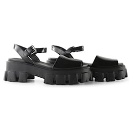 Prada-Prada Black Leather Monolith Brushed Platform Sandals-Black