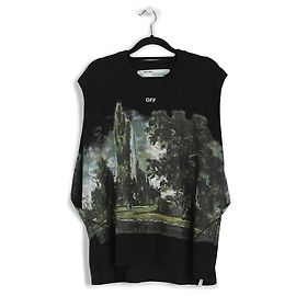 Off White Canotta senza maniche con stampa Nature in cotone nero e verde Off-White Nero