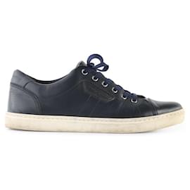Dolce & Gabbana-Dolce & Gabbana Navy Blue Leather Lace-Up London Low Top Sneakers-Blue,Navy blue