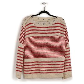 Macacão de malha de algodão com listras de creme e vermelho Philosophy Di Lorenzo Serafini Multicor