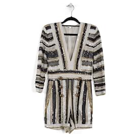 Zuhair Murad-Zuhair Murad White/Gold/Navy Full Sequins Three-Quarter Sleeves Playsuit-Multiple colors
