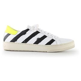 Off White Off-White White/Black/Yellow Leather Striped Sneakers White