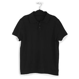 Polo de manga curta Saint Laurent preto de algodão com logotipo pequeno Preto