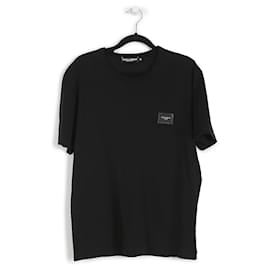 Dolce & Gabbana-Dolce & Gabbana Black Cotton Metal Logo Short Sleeves T-Shirt-Black
