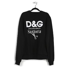 Dolce & Gabbana Noir/Blanc Coton Logo Sartoria Imprimer Pull Manches Longues Noir