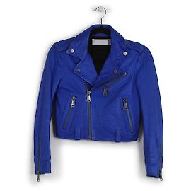 Victoria Victoria Beckham Blue Leather Mini Biker Jacket Blue